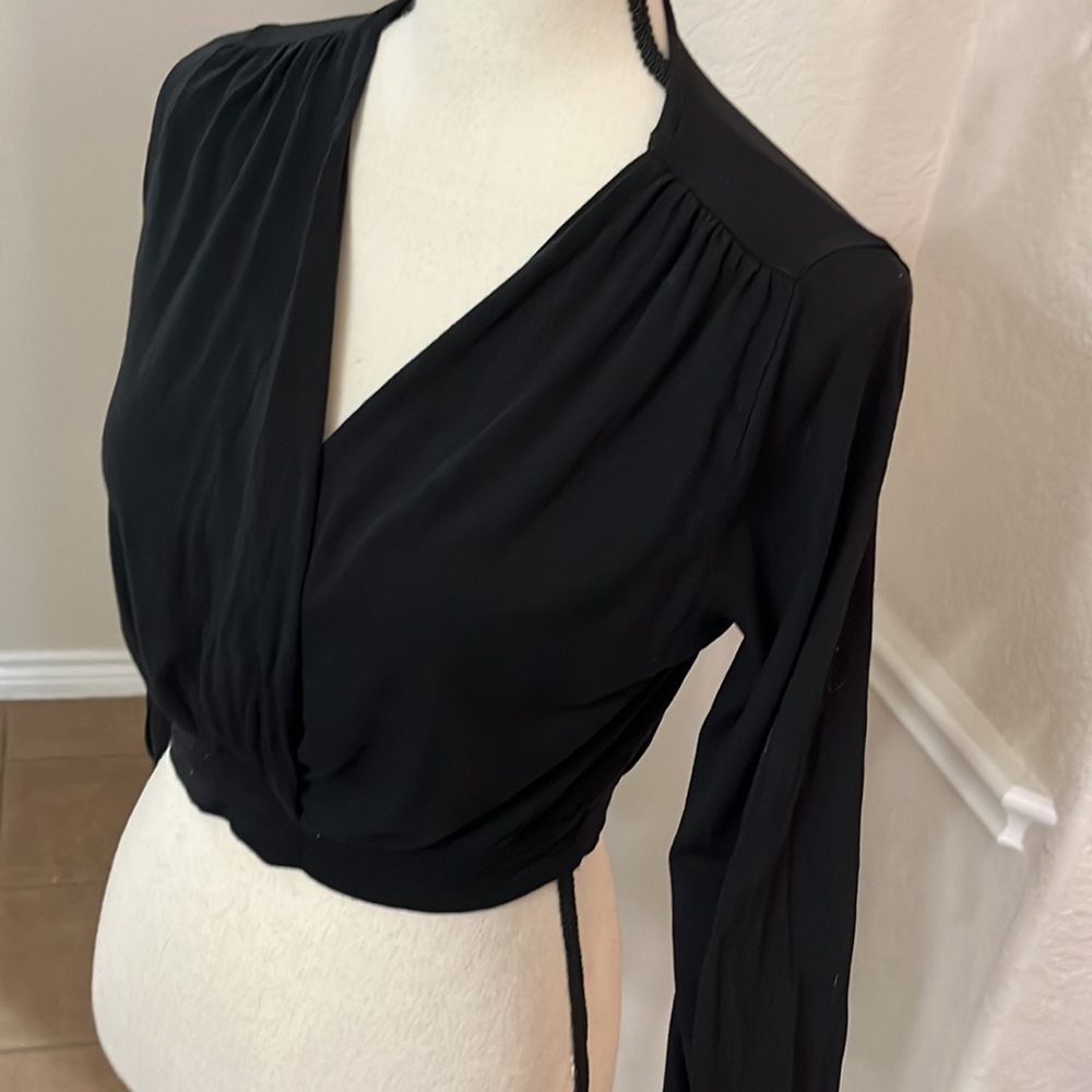 Mezzanine black wrap balloon sleeve top blouse Size S